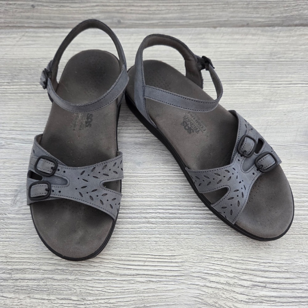 SAS Tripad Comfort Sandals Gray Nubuck Perforated Buckle Walking Womens 7 M